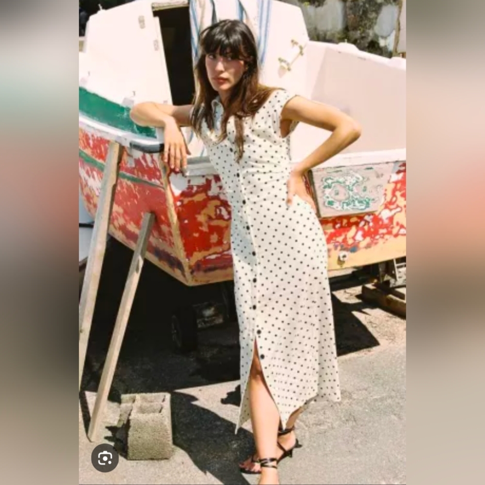 Zara Black and White Polka Dot Midi Dress